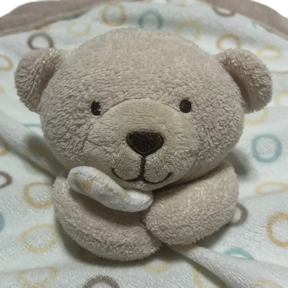 Carter’s Tan Bear Lovey White Circles Baby Security Blanket Teddy 14”